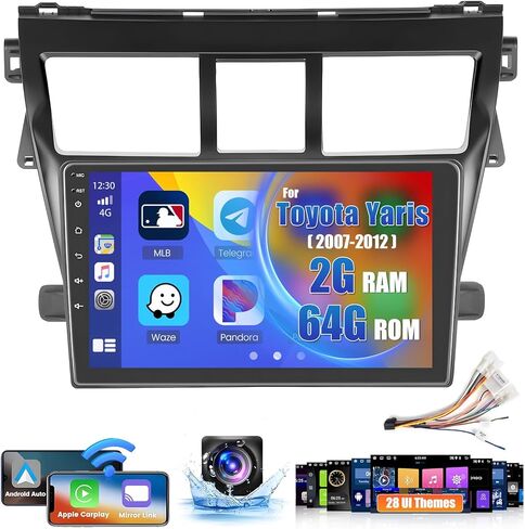 Roinvou 2+32G Android CarPlay Stereo for 2007-2012 Toyota Yaris Vios, 9'' Touch Screen in-Dash GPS Navigation with Built-in Wireless CarPlay Android Auto Support Mirror Link BT RDS AHD DSP in Kuwait