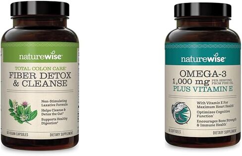 NatureWise Total Colon Care Fiber Cleanse with Herbal Laxatives, Prebiotics, & Digestive Enzymes for Healthy Elimination, Safe Digestion & Weight, Detox, & Gut Health [1 Month Supply - 60 Count] in Kuwait