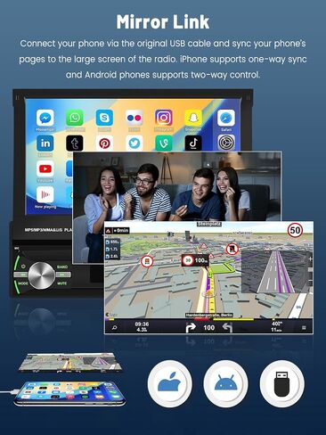 (Stable) Hikity Wired Carplay Single Din Car Stereo, 7 Inch Flip Out Touch Screen Car Radio with Android Auto, Bluetooth, Mirror Link, Backup Camera, FM, USB, SWC, Voice Control Split Screen in Saudi Arabia