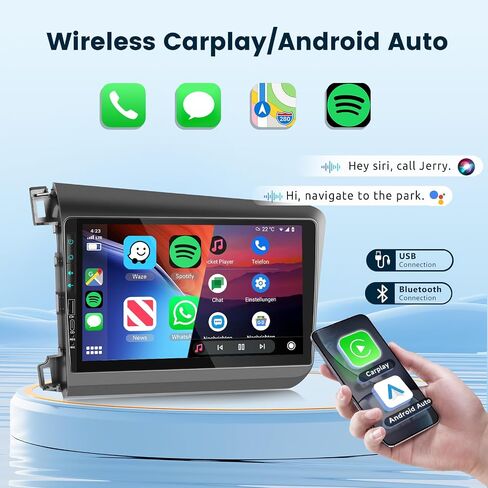 for Honda Civic 2012-2015 Android Car Stereo with Wireless Carplay Android Auto, 9 Inch Touch Screen Bluetooth Car Radio Support GPS Navigation WiFi HiFi Audio FM SWC USB + HD Backup Camera in Saudi Arabia