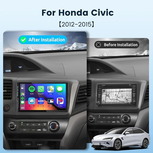 for Honda Civic 2012-2015 Android Car Stereo with Wireless Carplay Android Auto, 9 Inch Touch Screen Bluetooth Car Radio Support GPS Navigation WiFi HiFi Audio FM SWC USB + HD Backup Camera in Saudi Arabia