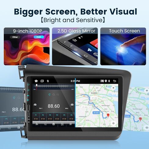 for Honda Civic 2012-2015 Android Car Stereo with Wireless Carplay Android Auto, 9 Inch Touch Screen Bluetooth Car Radio Support GPS Navigation WiFi HiFi Audio FM SWC USB + HD Backup Camera in Saudi Arabia