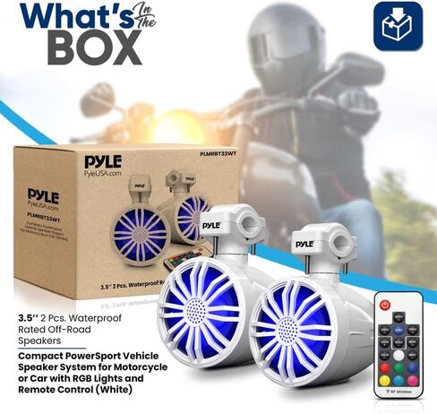 Pyle Bluetooth Waterproof Off-Road Speakers - 3.5" 40W Marine Grade Woofer Sound System w/RGB Light, Full Range Outdoor Audio Stereo Speaker for Motorcycle, ATV, Jeep, Boat, Includes Brackets (Black) in Saudi Arabia