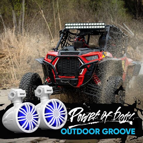 Pyle Bluetooth Waterproof Off-Road Speakers - 3.5" 40W Marine Grade Woofer Sound System w/RGB Light, Full Range Outdoor Audio Stereo Speaker for Motorcycle, ATV, Jeep, Boat, Includes Brackets (Black) in Saudi Arabia