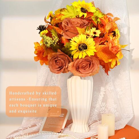 BLEUM CADE ديكور الخريف - باقة زهور صناعية للخريف مع أوراق قيقب عباد الشمس، نباتات زهور صناعية للخريف لتزيين المنزل وعيد الشكر، برتقالي in Kuwait