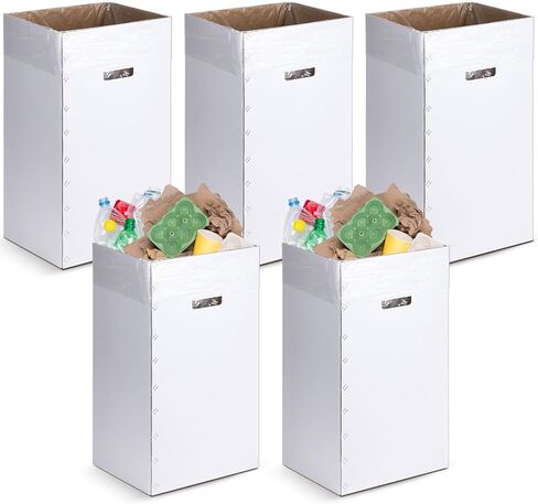 5 قطع من علب قمامة الورق المقوى سعة 40 جالون من Tioncy صناديق قمامة من الورق المقوى المموج للاستعمال مرة واحدة وقابلة لإعادة الاستخدام مع 10 أكياس قمامة وصناديق قمامة بيضاء لمناسبات الحفلات، 45.7 سم × 45.72 سم × 76.2 سم in Kuwait