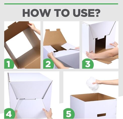 5 قطع من علب قمامة الورق المقوى سعة 40 جالون من Tioncy صناديق قمامة من الورق المقوى المموج للاستعمال مرة واحدة وقابلة لإعادة الاستخدام مع 10 أكياس قمامة وصناديق قمامة بيضاء لمناسبات الحفلات، 45.7 سم × 45.72 سم × 76.2 سم in Kuwait