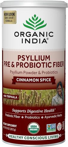 ORGANIC INDIA Psyllium Husk Pre & Probiotic Fiber - Psyllium Husk Powder, Keto, Paleo, Vegan, Gluten Free, Dietary Fiber Power, Psyllium Husk Whole - Original Flavor, 10 Oz Bag in Kuwait