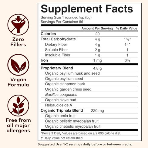 ORGANIC INDIA Psyllium Husk Pre & Probiotic Fiber - Psyllium Husk Powder, Keto, Paleo, Vegan, Gluten Free, Dietary Fiber Power, Psyllium Husk Whole - Original Flavor, 10 Oz Bag in Kuwait