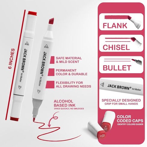 JACK BROWN 120 Colors Alcohol Markers Set with Fine & Chisel Dual Tip - Professional Art Markers for Adults & Kids, Perfect for Drawing, Sketching, Coloring & Animation - Includes Durable Marker Case in Kuwait