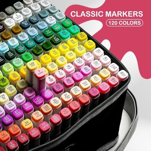 JACK BROWN 120 Colors Alcohol Markers Set with Fine & Chisel Dual Tip - Professional Art Markers for Adults & Kids, Perfect for Drawing, Sketching, Coloring & Animation - Includes Durable Marker Case in Kuwait