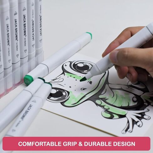 JACK BROWN 120 Colors Alcohol Markers Set with Fine & Chisel Dual Tip - Professional Art Markers for Adults & Kids, Perfect for Drawing, Sketching, Coloring & Animation - Includes Durable Marker Case in Kuwait