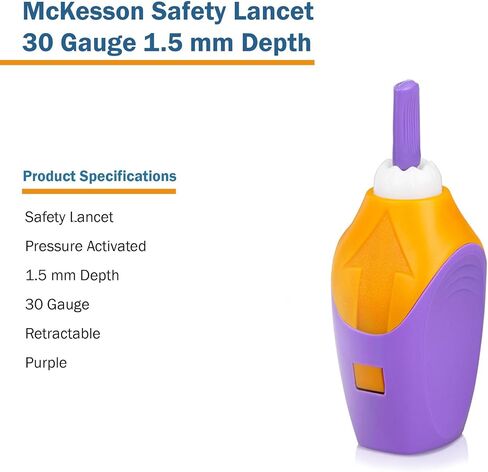 إبرة لانسيت ذات عمق ثابت من McKesson 16-PASL26G، عمق 1.8 مم، 26 مقياس ضغط منشط (عبوة من 100 قطعة)، أزرق in Kuwait