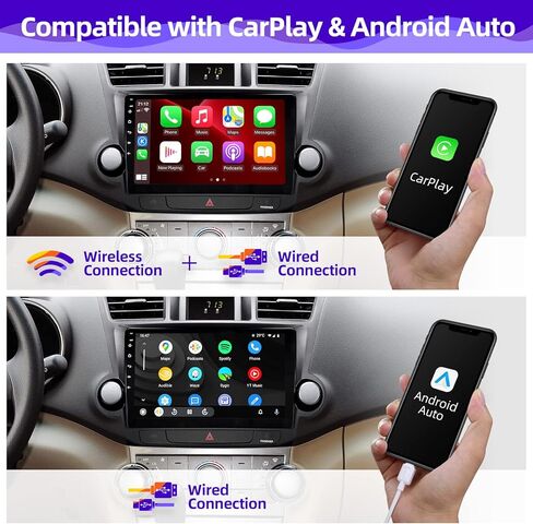 راديو سيارة CGOGC Android 11 متوافق مع Android Auto Wireless Carplay لسيارة Toyota Highlander 2008-2013 1280X720 IPS شاشة تعمل باللمس ستيريو بلوتوث نظام تحديد المواقع العالمي (4G RAM+64G ROM) in Kuwait