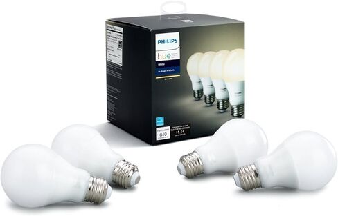 لمبات Philips Hue White 4-Pack A19 60W LED الذكية القابلة للتعتيم، متوافقة مع Alexa وHomeKit وGoogle Assistant، يلزم وجود محور (سكان كاليفورنيا) in Saudi Arabia