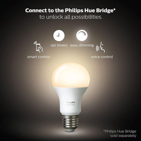 لمبات Philips Hue White 4-Pack A19 60W LED الذكية القابلة للتعتيم، متوافقة مع Alexa وHomeKit وGoogle Assistant، يلزم وجود محور (سكان كاليفورنيا) in Saudi Arabia