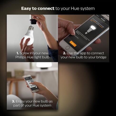 لمبات Philips Hue White 4-Pack A19 60W LED الذكية القابلة للتعتيم، متوافقة مع Alexa وHomeKit وGoogle Assistant، يلزم وجود محور (سكان كاليفورنيا) in Saudi Arabia