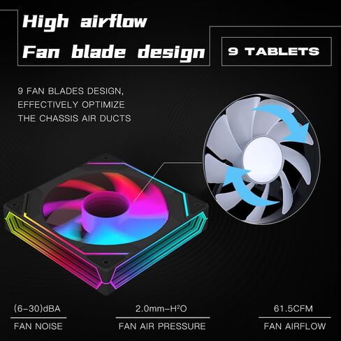 Prism 6PRO ARGB Reverse Black Computer Case Fan,Infinite Mirror Light Effect Design Cooling Fan, 120mm CPU Fan PWM 1600RPM 61.5CFM 2MMH20 HDB Bearing for PC Chassis&CPU Cooler&Desktop Case in Saudi Arabia