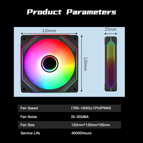 Prism 6PRO ARGB Reverse Black Computer Case Fan,Infinite Mirror Light Effect Design Cooling Fan, 120mm CPU Fan PWM 1600RPM 61.5CFM 2MMH20 HDB Bearing for PC Chassis&CPU Cooler&Desktop Case in Saudi Arabia