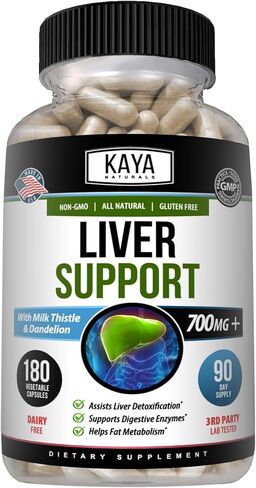Kaya Naturals Liver Support | Gut Health Supplements for Women and Men | Milk Thistle and Dandelion Root Capsules | Detox Cleanse Liver Supplements with Artichoke Extract and Chicory Root 60 Count in Kuwait