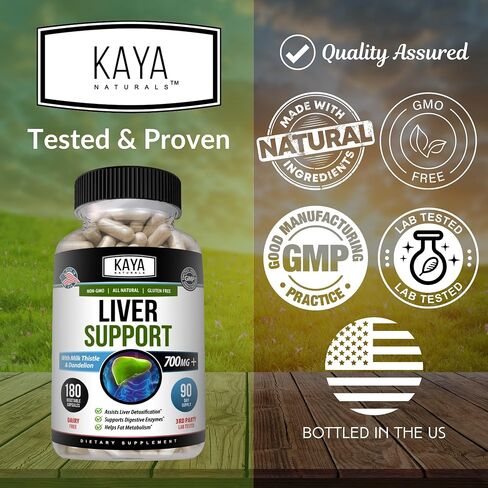 Kaya Naturals Liver Support | Gut Health Supplements for Women and Men | Milk Thistle and Dandelion Root Capsules | Detox Cleanse Liver Supplements with Artichoke Extract and Chicory Root 60 Count in Kuwait