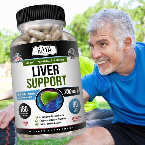 Kaya Naturals Liver Support | Gut Health Supplements for Women and Men | Milk Thistle and Dandelion Root Capsules | Detox Cleanse Liver Supplements with Artichoke Extract and Chicory Root 60 Count in Kuwait