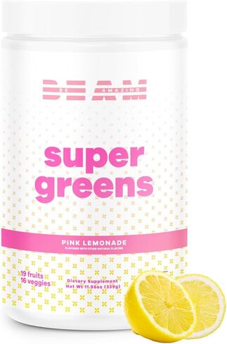 BEAM be Amazing Super Greens Powder with Prebiotics, Digestive Enzymes & Antioxidants | Energy Supplements, 17 Fruits & 8 Veggies | Gluten-Free Juice & Smoothie Mix | Sunny D, 20 Servings, 360 g in Kuwait