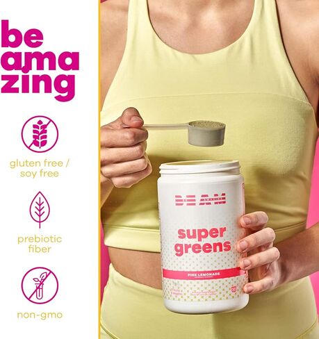 BEAM be Amazing Super Greens Powder with Prebiotics, Digestive Enzymes & Antioxidants | Energy Supplements, 17 Fruits & 8 Veggies | Gluten-Free Juice & Smoothie Mix | Sunny D, 20 Servings, 360 g in Kuwait