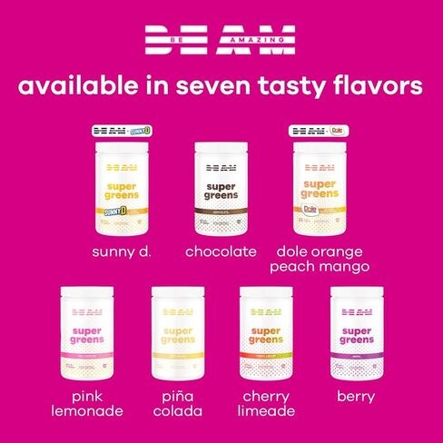 BEAM be Amazing Super Greens Powder with Prebiotics, Digestive Enzymes & Antioxidants | Energy Supplements, 17 Fruits & 8 Veggies | Gluten-Free Juice & Smoothie Mix | Sunny D, 20 Servings, 360 g in Kuwait