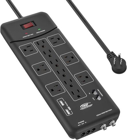 قطاع الطاقة الواقي من زيادة التيار CRST (4050J) مع قابس مسطح و2USB (3.1A)، حماية Tel/Modem/Coax RJ11، قاطع دائرة 15A ETL مدرج 6FT in Kuwait