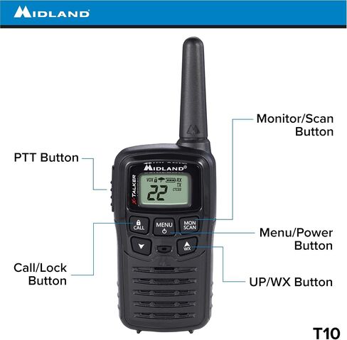 Midland T10 22 Channel FRS Walkie Talkie - Up to 20 Mile Range Two-Way Radio - Black (Pack of 4) in Saudi Arabia