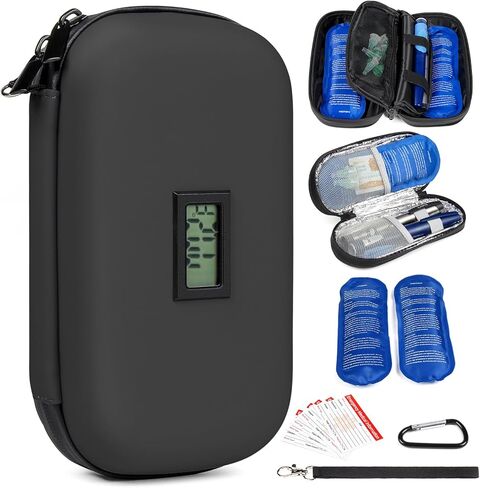 2Pack Premium Insulin Cooler Travel Case, GEAoffice Portable Diabetic Medication Cooler Case for Travel With Thermometer Display, Insulation Refrigerated Insulin Pen Cooler Travel Case With 2 Ice Pack in Saudi Arabia