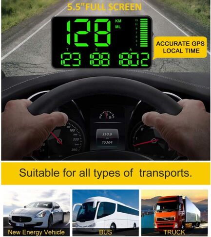 5.5" Universal HUD Head Up Display MPH/KMH GPS Digital Speedometer Over Speed Alarm Tired Driving Warning Windshield Project for All Vehicle Bicycle Motorcycle in Saudi Arabia