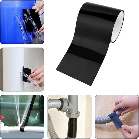 2 قطعة شريط لاصق الثقيلة الأسود 3.94 بوصة x 5ft مقاوم للماء التصحيح شريط عازل لإصلاح الأنابيب/مدخنة/سقف/قارب in Kuwait