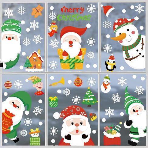 Christmas Window Clings, 9 Sheets Christmas Window Stickers Christmas Window Decals Xmas Window Clings for Glass Gnome Santa Snowman Snow Claus Window Decorations for Home School in Saudi Arabia