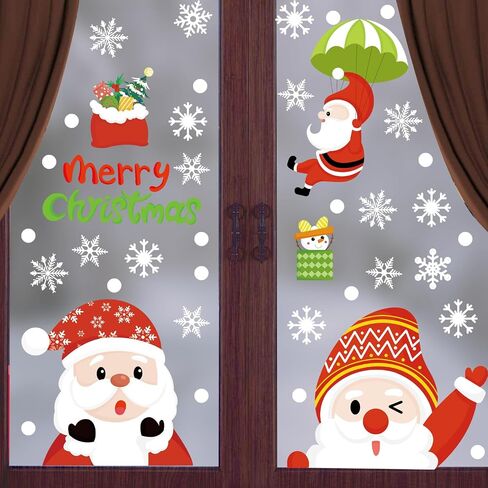 Christmas Window Clings, 9 Sheets Christmas Window Stickers Christmas Window Decals Xmas Window Clings for Glass Gnome Santa Snowman Snow Claus Window Decorations for Home School in Saudi Arabia