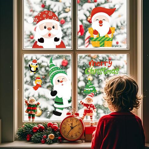 Christmas Window Clings, 9 Sheets Christmas Window Stickers Christmas Window Decals Xmas Window Clings for Glass Gnome Santa Snowman Snow Claus Window Decorations for Home School in Saudi Arabia