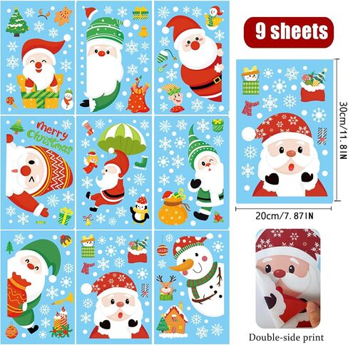 Christmas Window Clings, 9 Sheets Christmas Window Stickers Christmas Window Decals Xmas Window Clings for Glass Gnome Santa Snowman Snow Claus Window Decorations for Home School in Saudi Arabia