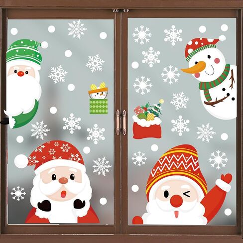 Christmas Window Clings, 9 Sheets Christmas Window Stickers Christmas Window Decals Xmas Window Clings for Glass Gnome Santa Snowman Snow Claus Window Decorations for Home School in Saudi Arabia