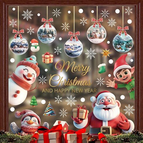 Christmas Window Clings, 9 Sheets Christmas Window Stickers Christmas Window Decals Xmas Window Clings for Glass Gnome Santa Snowman Snow Claus Window Decorations for Home School in Saudi Arabia