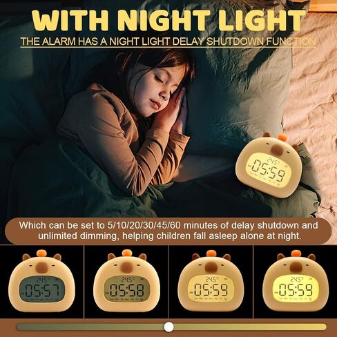 Kids Alarm Clock,Cute Capybara Clock Ok to Wake Alarm Clock for Kids,Capybara Alarm Clock Dimming Night Light,Children's Sleep Trainer,Birthday for Boy Girls Children(COLOR:Capybara) in Saudi Arabia