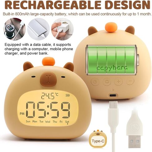 Kids Alarm Clock,Cute Capybara Clock Ok to Wake Alarm Clock for Kids,Capybara Alarm Clock Dimming Night Light,Children's Sleep Trainer,Birthday for Boy Girls Children(COLOR:Capybara) in Saudi Arabia