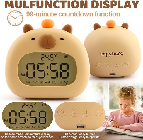 Kids Alarm Clock,Cute Capybara Clock Ok to Wake Alarm Clock for Kids,Capybara Alarm Clock Dimming Night Light,Children's Sleep Trainer,Birthday for Boy Girls Children(COLOR:Capybara) in Saudi Arabia