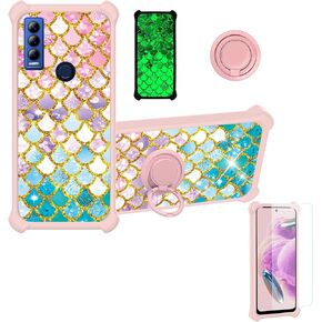 jioeuinly Cricket Ovation 3 Case Compatible with ATT Motivate Max U668AA Phone Case Cover [with Tempered Glass Screen Protector][Hard PC + Soft Silicone][Gold Glitter+Luminous] JSF-YL