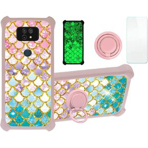 jioeuinly Cricket Ovation 3 Case Compatible with ATT Motivate Max U668AA Phone Case Cover [with Tempered Glass Screen Protector][Hard PC + Soft Silicone][Gold Glitter+Luminous] JSF-YL in Kuwait