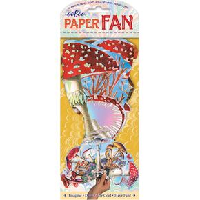 eeBoo Piece & Love: Mushroom - 15" Paper Fan for Adults, Vibrant Nature Design, Foil Stamped, Light Portable Art Fan, Uniquely Shaped Borders