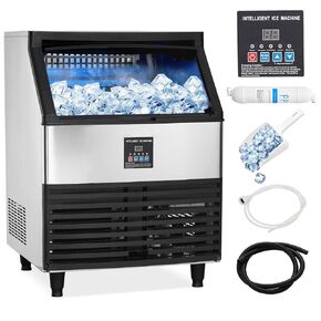 Commercial Ice Maker Machine 300lbs/24H, with 100lbs Ice Storage Capacity, Under Counter Stainless Steel Ice Machine, Self Cleaning, Freestanding Industrial Ice Maker with Ice Scoop, Self-Cleaning