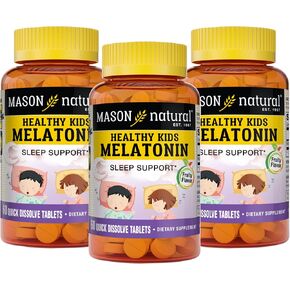 MASON NATURAL Healthy Kids Melatonin - for Children, Supports a Healthy Sleep, Fast Acting, Fruit Flavored, 60 Quick Dissolve Tablets (Pack of 3)