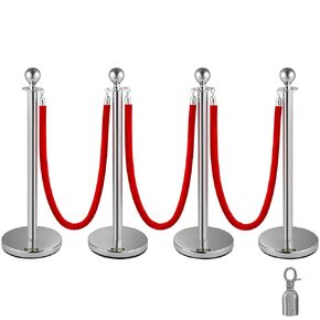 BestEquip Velvet Ropes and Posts 4 Pcs, 3 Red Velvet Rope 5 ft, Stanchion Post with Ball Top, Crowd Control Barriers Gold Stanchions, Red Carpet Poles, Crowd Control Ropes and Poles for Party Supplies