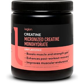 LEGION Micronized Creatine Monohydrate Supplement - Clean Creatine Powder for Muscle Gain & Post Workout Recovery - Micronized Creatine Supplement for Maximum Absorption (60 Servings, Unflavored)